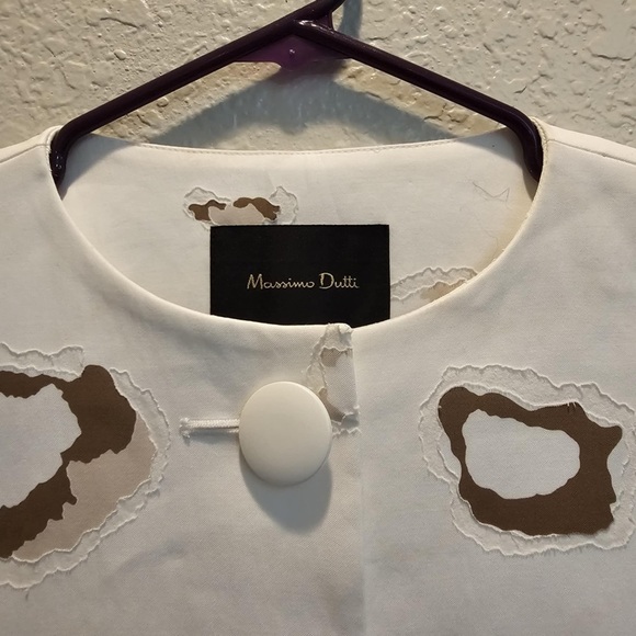 Massimo Dutti White Abstract Cat Animal Print Crop Blazer 3/4 Sleeve Jacket US 2 - Picture 3 of 9